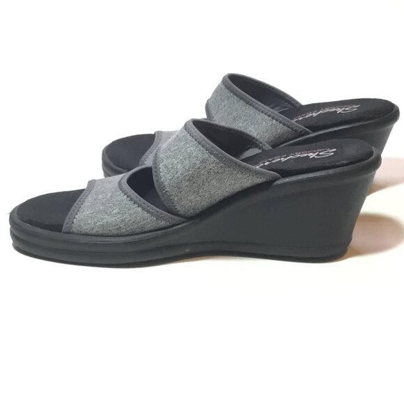 Skechers Memory Foam Rumblers Strappy Wedge Sandals 6.5 Grey - Picture 4 of 10